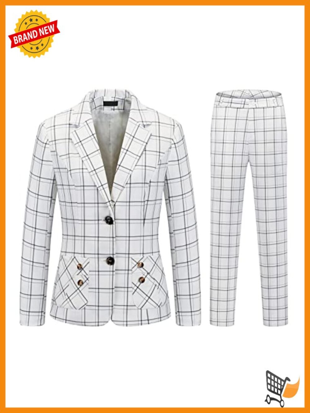 Women's 2-Piece Plaid Suit Set Slim Fit Blazer & Pants Business Workwear